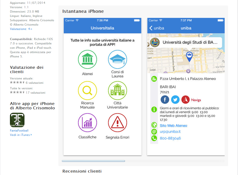 Universitalia, la pagina AppStore Universitalia, la pagina AppStore